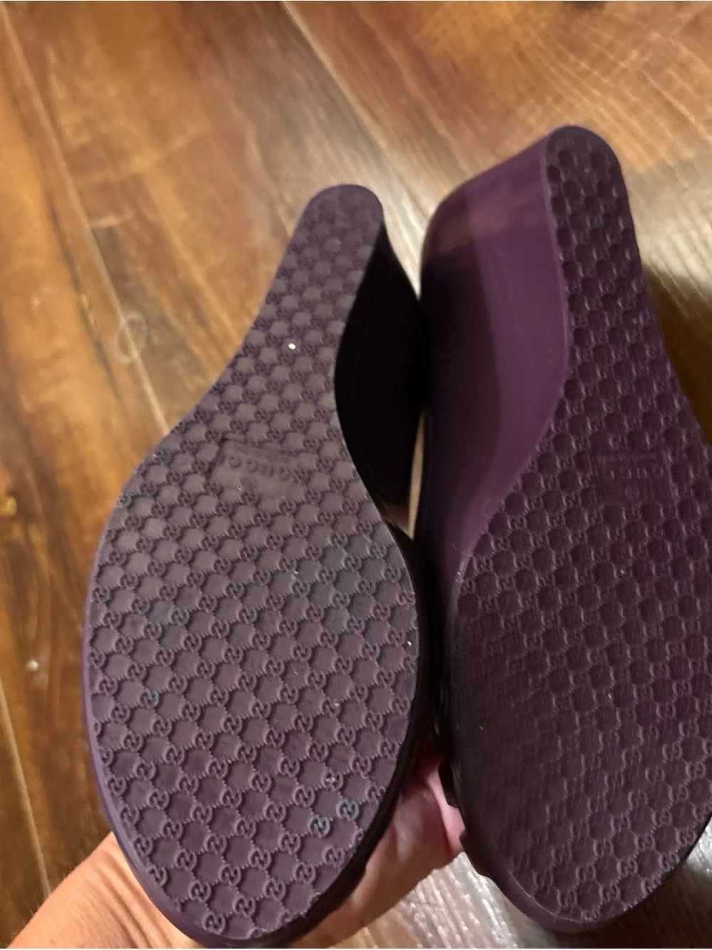 Gucci GG Logo Purple Rubber Slip On Wedge Shoes SZ 6